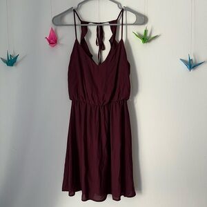 Burgundy lush dress with ruffle back ties